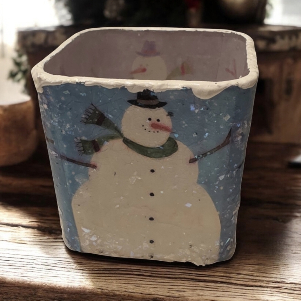 Snowman Themed Decorative Glass Candle Holder